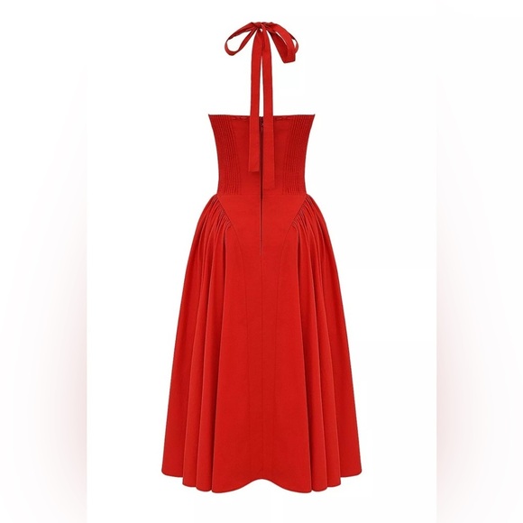 HOUSE OF CB Adabella Italian Tomato Cotton HalterSundress/Size XS - Picture 4 of 8